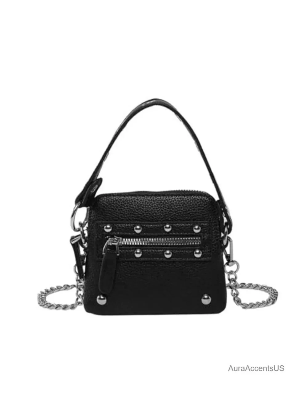 Goth Purse Top-Handle Handbag Mini Crossbody Hobo Faux Leather Gold Rivet